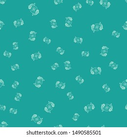 Green Fish icon isolated seamless pattern on green background.  Vector Illustration