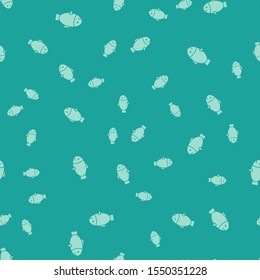 Green Fish icon isolated seamless pattern on green background.  Vector Illustration