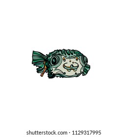 Green fish isolated vector illustration. Typography design elements for prints, cards, posters, products packaging, branding.