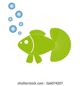 Green fish on white background. Vector illustration.