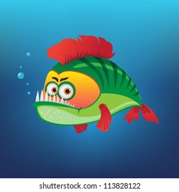 Green Fish with a red fins. vector illustration