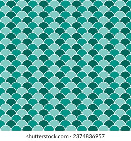 Grüne Fischskalen. Fischskalen-Muster. Fische skalieren nahtloses Muster. Dekorative Elemente, Bekleidung, Papierverpackung, Badziegel, Wandfliesen, Hintergrund, Hintergrund.