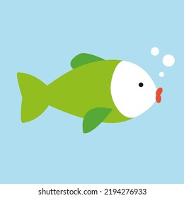 Green fish, side view, illustration