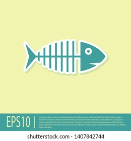 Green Fish skeleton icon isolated on yellow background. Fish bone sign. Vector Illustration