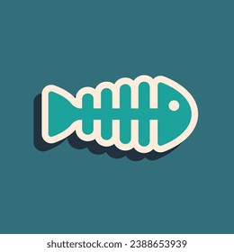 Green Fish skeleton icon isolated on green background. Fish bone sign. Long shadow style. Vector