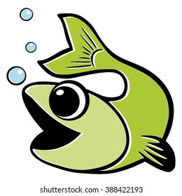 Green fish. water bubbles. Isolated on white background