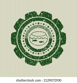 Escudo de pescado verde con ícono de pescado dentro de foca de grano. 