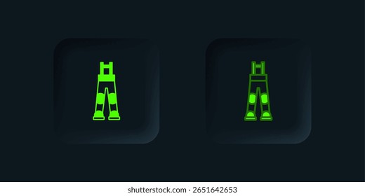 Green Fisherman rubber pants icon isolated on black background. Black square button. Vector