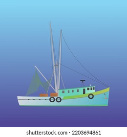 green fishing boat with nets