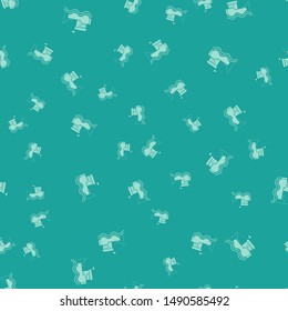 Green Fishing boat with fishing rod on water icon isolated seamless pattern on green background.  Vector Illustration