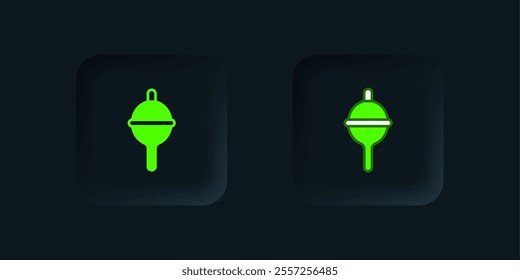 Green Fishing float icon isolated on black background. Fishing tackle. Black square button. Vector