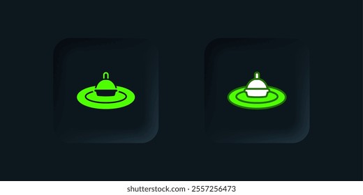 Green Fishing float in water icon isolated on black background. Fishing tackle. Black square button. Vector