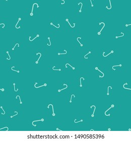 Green Fishing hook icon isolated seamless pattern on green background. Fishing tackle.  Vector Illustration