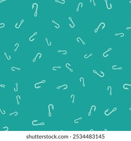 Green Fishing hook icon isolated seamless pattern on green background. Fishing tackle.  Vector Illustration