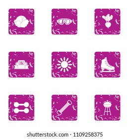 Green fit icons set. Grunge set of 9 green fit vector icons for web isolated on white background