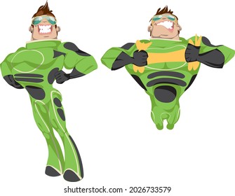 Green fit superhero using strength  