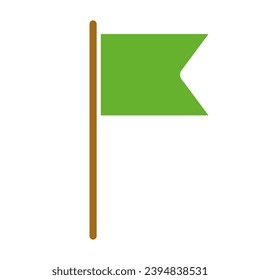 Green flag. Approved, goal, aim, target reach the goal, route, destination, decoration, holiday, party, celebration, country symbol, win, victory, state, winner. Colorful icon on white background