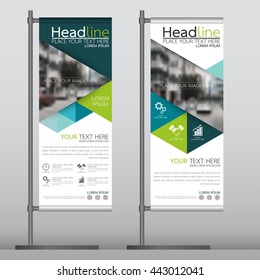 Green flag banner business brochure flyer design template vector, leaflet cover presentation abstract geometric background, modern publication x-banner and roll up, layout in 60cm x 160cm size.