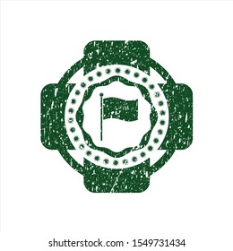 Green flag icon inside distress rubber grunge texture seal
