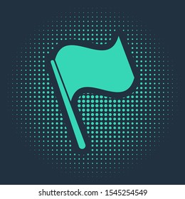 Green Flag icon isolated on blue background. Abstract circle random dots. Vector Illustration