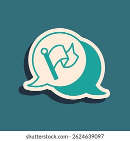 Green Flag icon isolated on green background. Victory, winning and conquer adversity concept. Long shadow style. Vector