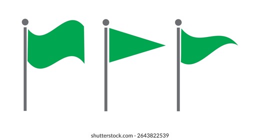 Green flag icon warning danger on small pennant different shapes