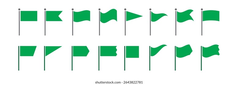 Green flag icon warning danger on small pennant different shapes