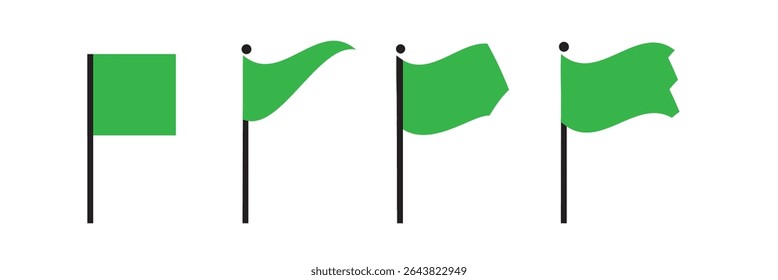 Green flag icon warning danger on small pennant different shapes