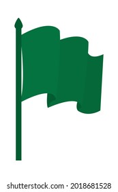 green flag on pole on white background