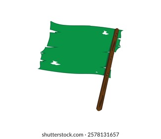 green flag on wood stick vector icon illustration