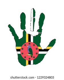 green flag with stripes. eagle coat of arms. vector handprint in the form of the flag of Dominica
