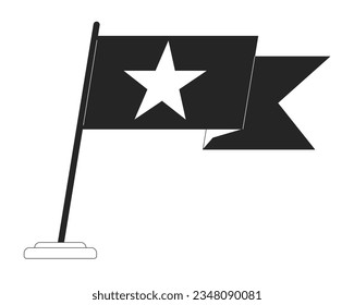 Bandera verde ondeando objeto vector aislado monocromo plano. Lograr el éxito. Bandera con estrella ganadora. Dibujo de arte en blanco y negro editable. Ilustración simple de la mancha para el diseño de gráficos web