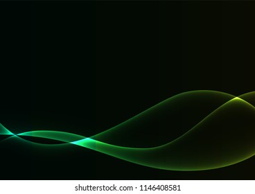 green flame curve layer overlap in dark background, wave transparent backdrop, simple technology template, vector illustration