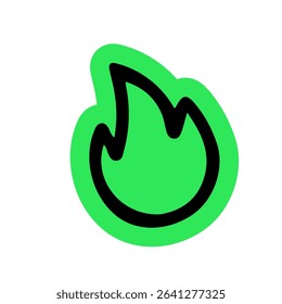 Green flame icon with bold black outline	
