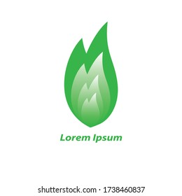 Green flame icon logo, vector illustration, isolated on white.