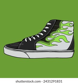 Green Flame Sneakers Shoes Vector Illustration
