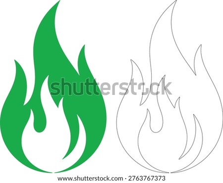 Green flame symbol and outline flame symbol fire