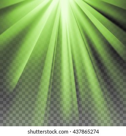 Green flare. Glaring effect with transparency. Abstract glowing light background. Ready to apply. Graphic element for documents, templates, posters, flyers. Vector illustration