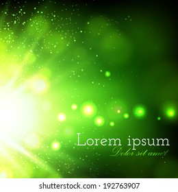 Green flash. Abstract bokeh background. Vector illustration
