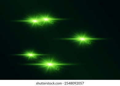 Green flash of neon highlights and stars. Light explosions of lines and lens.