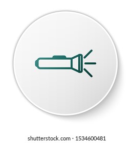 Green Flashlight icon isolated on white background. White circle button. Vector Illustration