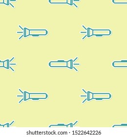 Green Flashlight icon isolated seamless pattern on yellow background.  Vector Illustration