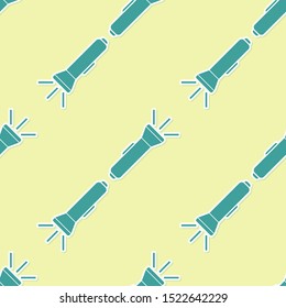 Green Flashlight icon isolated seamless pattern on yellow background.  Vector Illustration