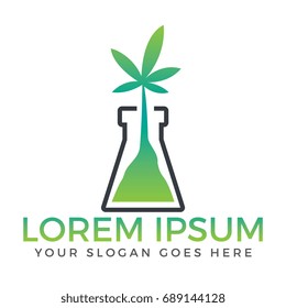 Green flask with cannabis leaf logo design.