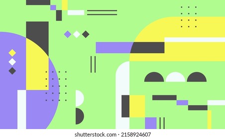 Green flat abstract background with light color various geometric shapes vector