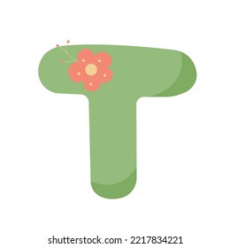 Green flat cartoon T letter for name decoration print.