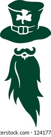 Green flat clip art for saint Patricks day with bearded man silhouette on white background