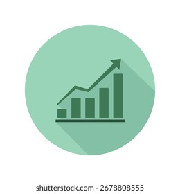 A green flat design icon showing an upward trend, symbolizing financial growth and success. The vector graph illustrates a positive business direction.