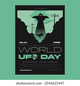 Green Flat Design World UFO Day Social Media Flyer