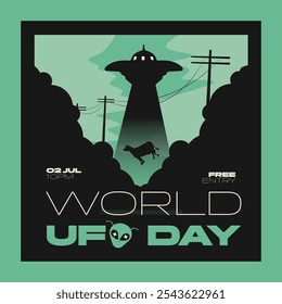 Green Flat Design World UFO Day Social Media Post